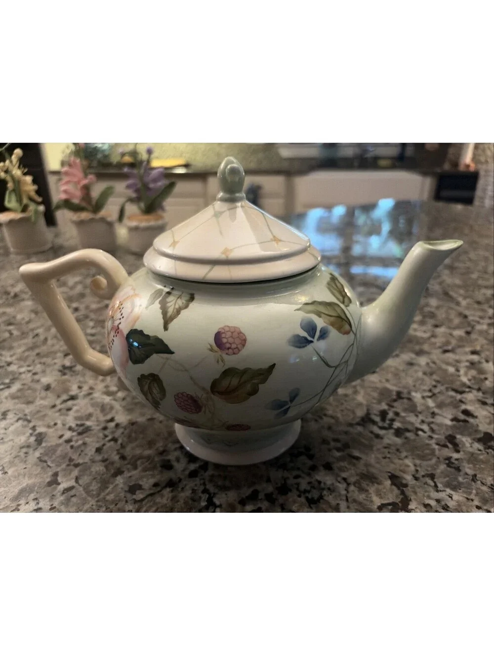 Tracy Porter Evelyn Collection Teapot Hand Painted Green Raspberries Large